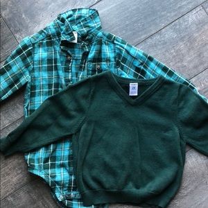 Carter’s green/blue flannel onesie with sweater